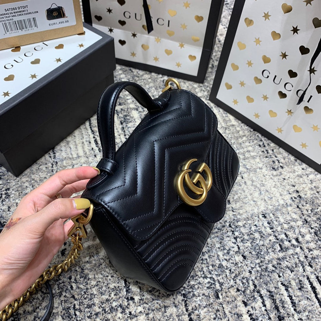 GUCCI Marmont 21cm Mini Top Black Calfskin Gold Hardware