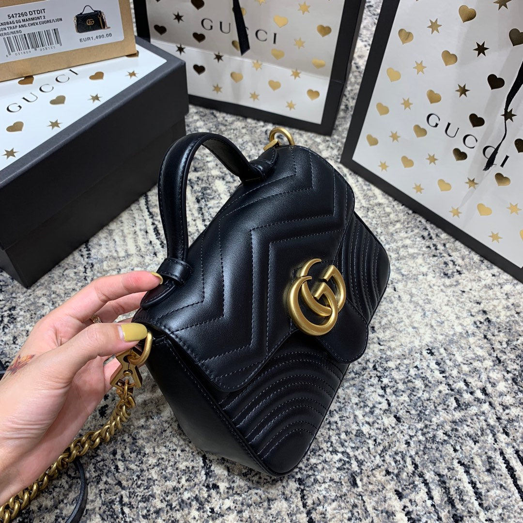 GUCCI Marmont 21cm Mini Top Black Calfskin Gold Hardware