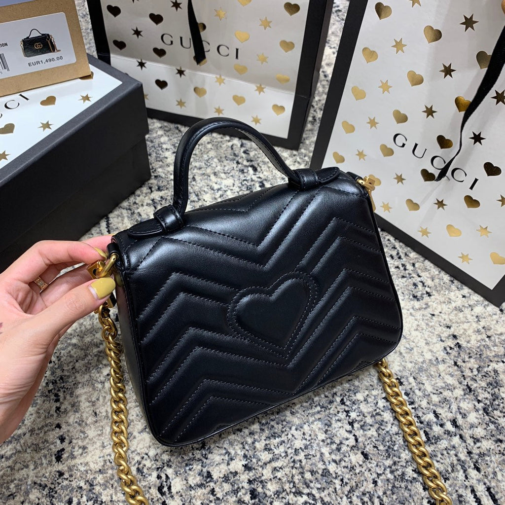 GUCCI Marmont 21cm Mini Top Black Calfskin Gold Hardware
