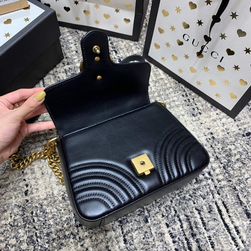 GUCCI Marmont 21cm Mini Top Black Calfskin Gold Hardware