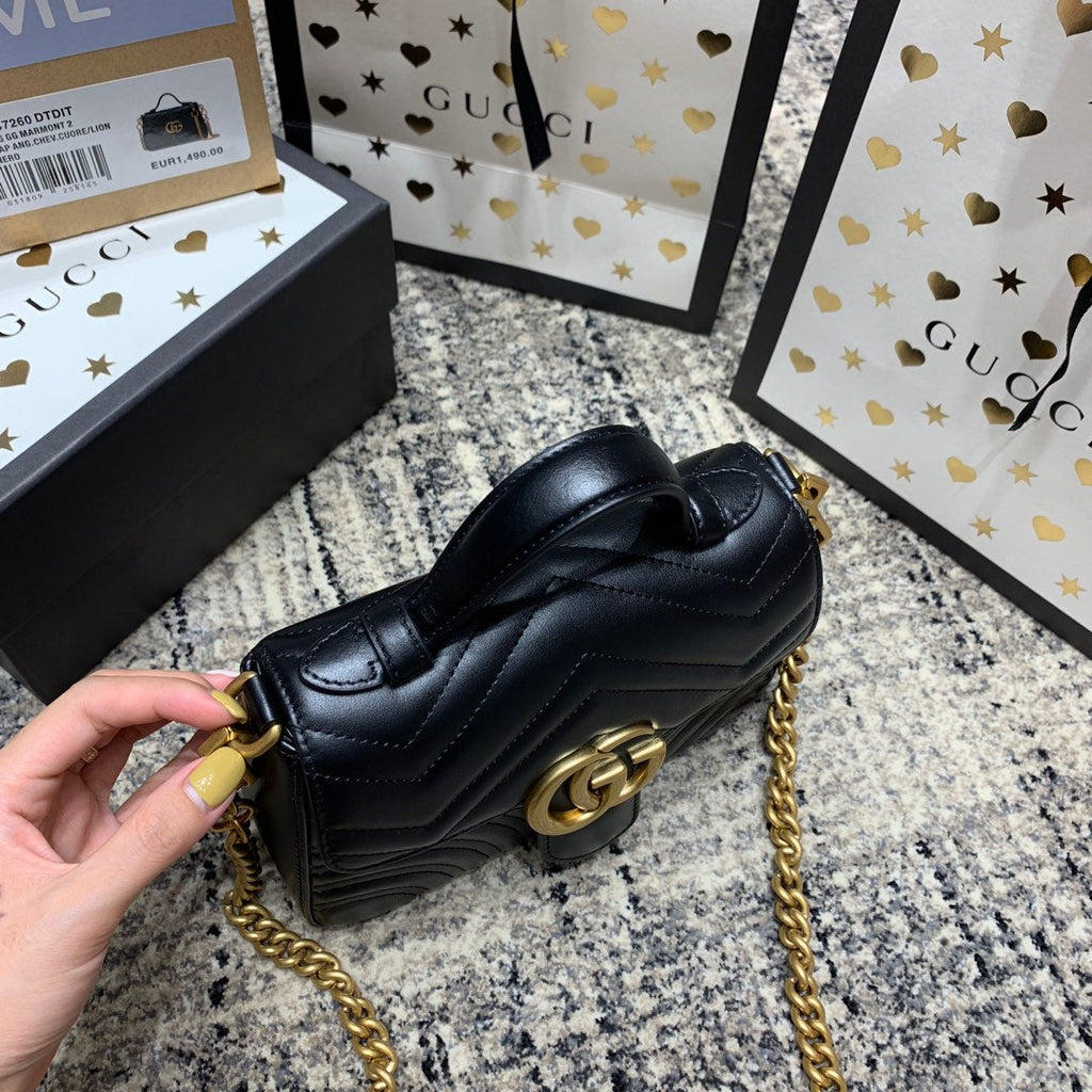 GUCCI Marmont 21cm Mini Top Black Calfskin Gold Hardware