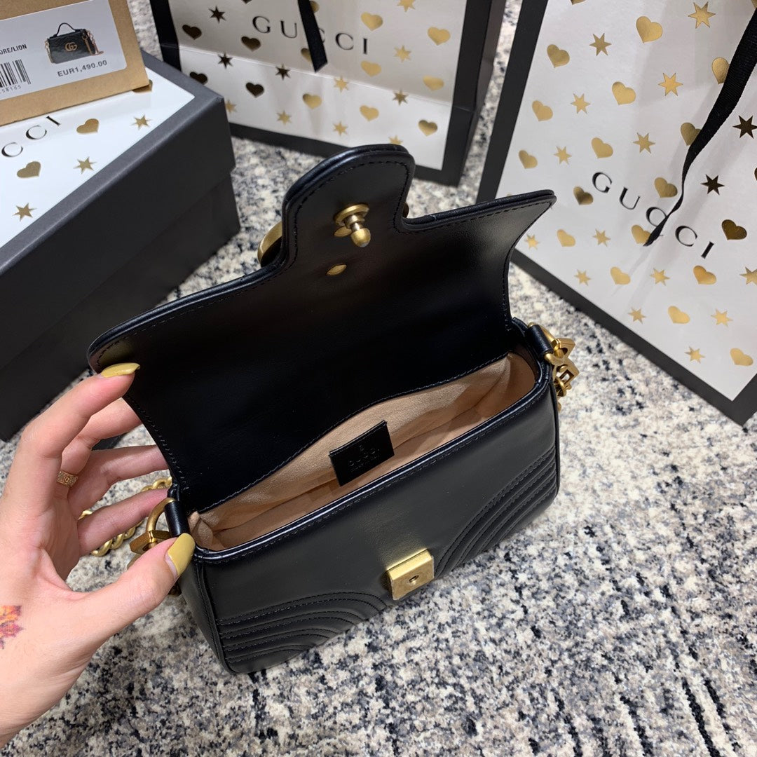 GUCCI Marmont 21cm Mini Top Black Calfskin Gold Hardware