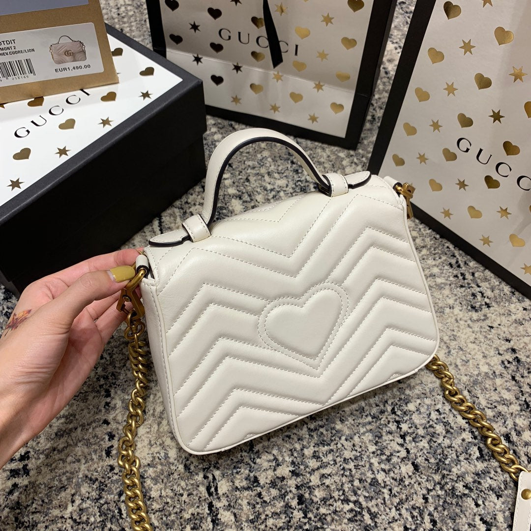 GUCCI Marmont 21cm Mini Top White Calfskin Gold Hardware