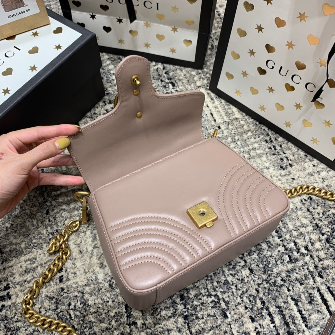 GUCCI Marmont 21cm Mini Top Dark Beige Calfskin Gold Hardware