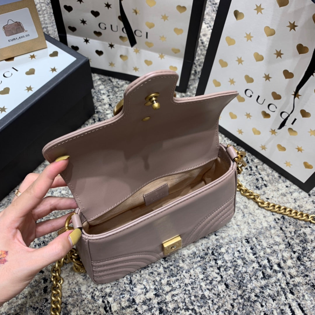 GUCCI Marmont 21cm Mini Top Dark Beige Calfskin Gold Hardware