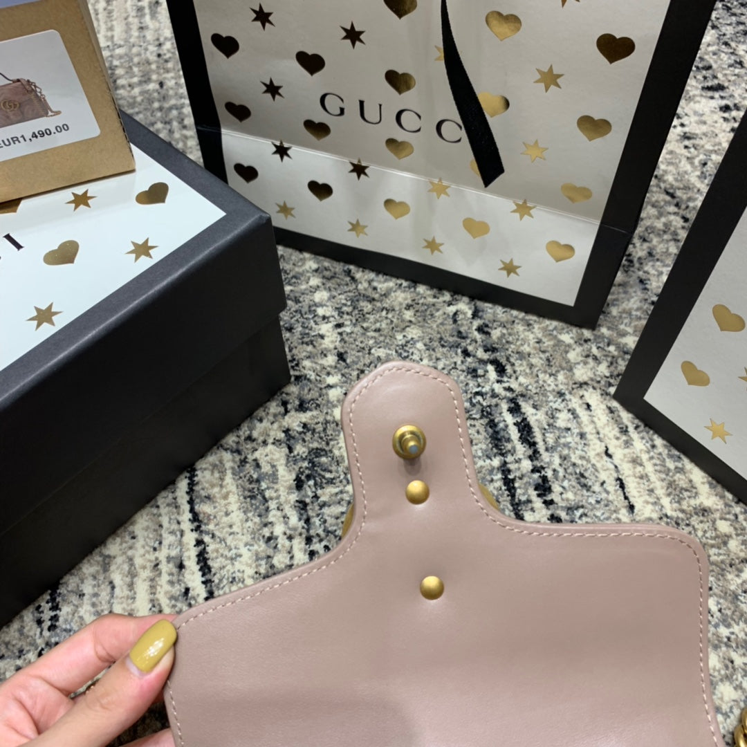 GUCCI Marmont 21cm Mini Top Dark Beige Calfskin Gold Hardware