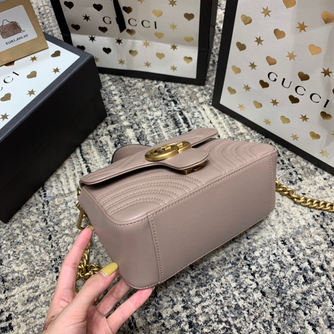 GUCCI Marmont 21cm Mini Top Dark Beige Calfskin Gold Hardware