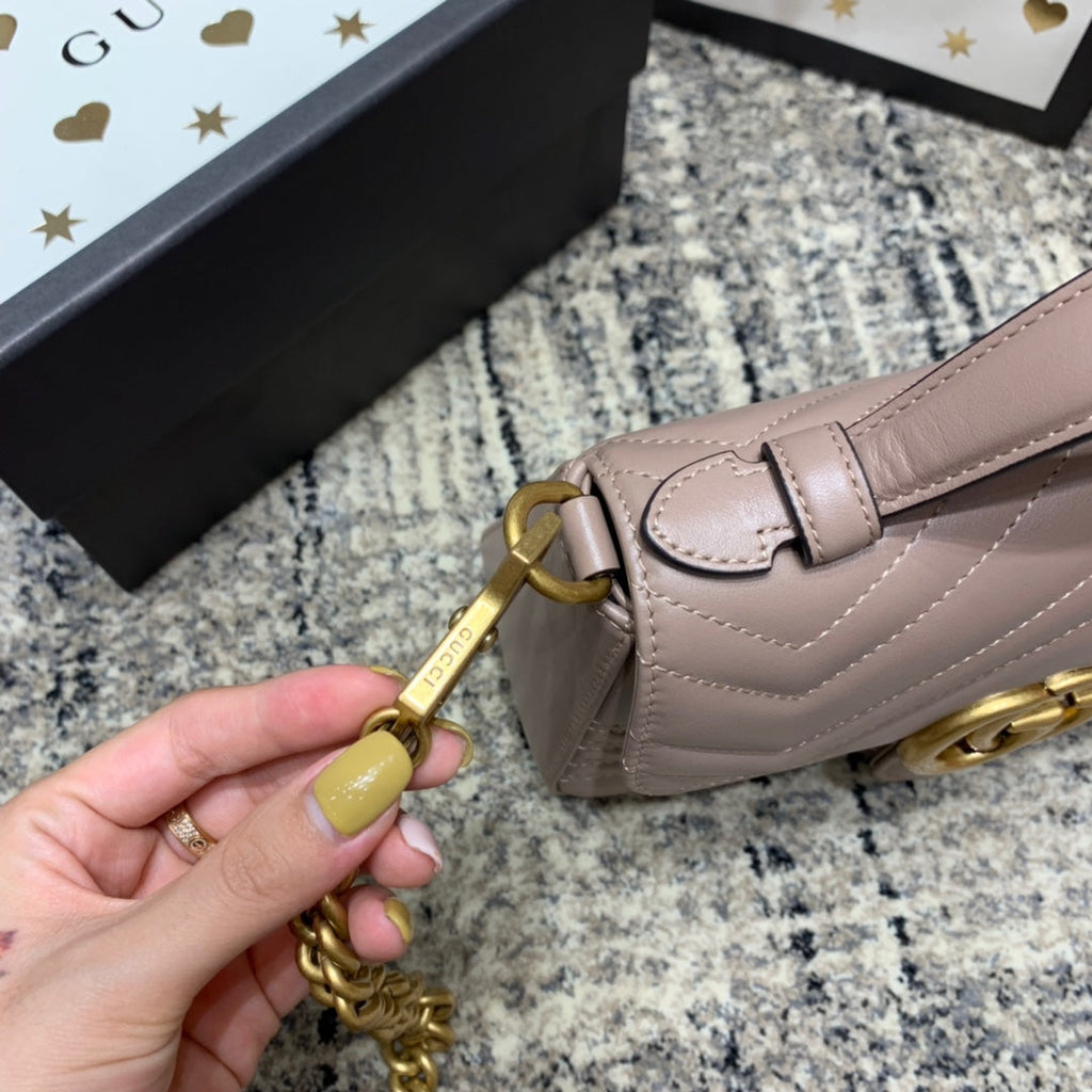 GUCCI Marmont 21cm Mini Top Dark Beige Calfskin Gold Hardware