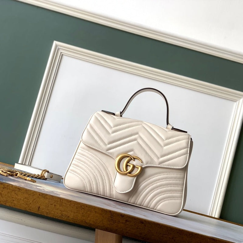 GUCCI Marmont 26.5cm White Calfskin Gold Hardware