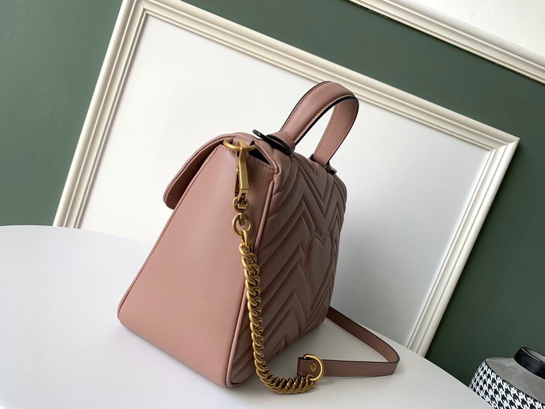 GUCCI Marmont 26.5cm Dark Beige Calfskin Gold Hardware