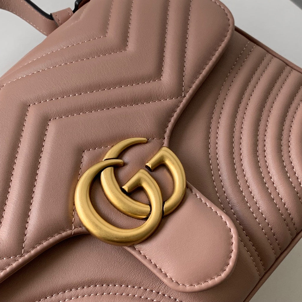 GUCCI Marmont 26.5cm Dark Beige Calfskin Gold Hardware