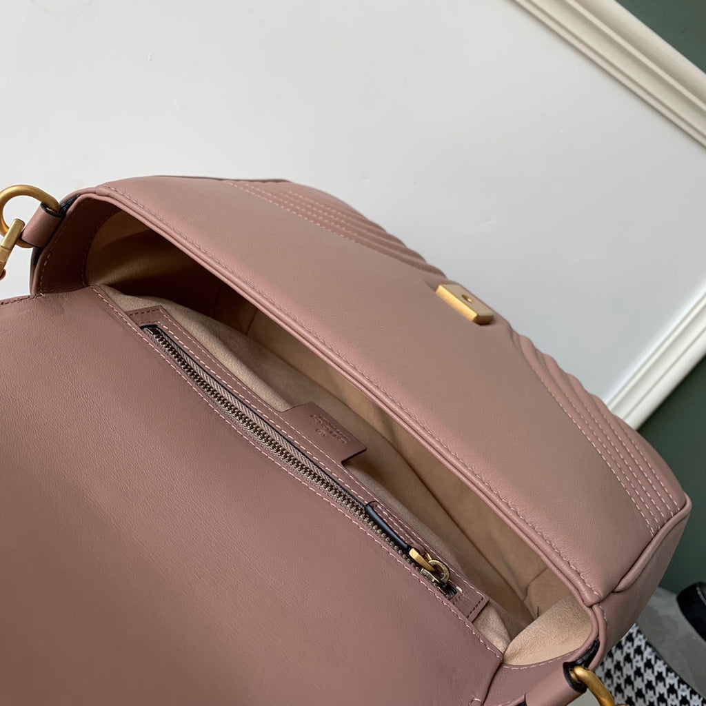 GUCCI Marmont 26.5cm Dark Beige Calfskin Gold Hardware