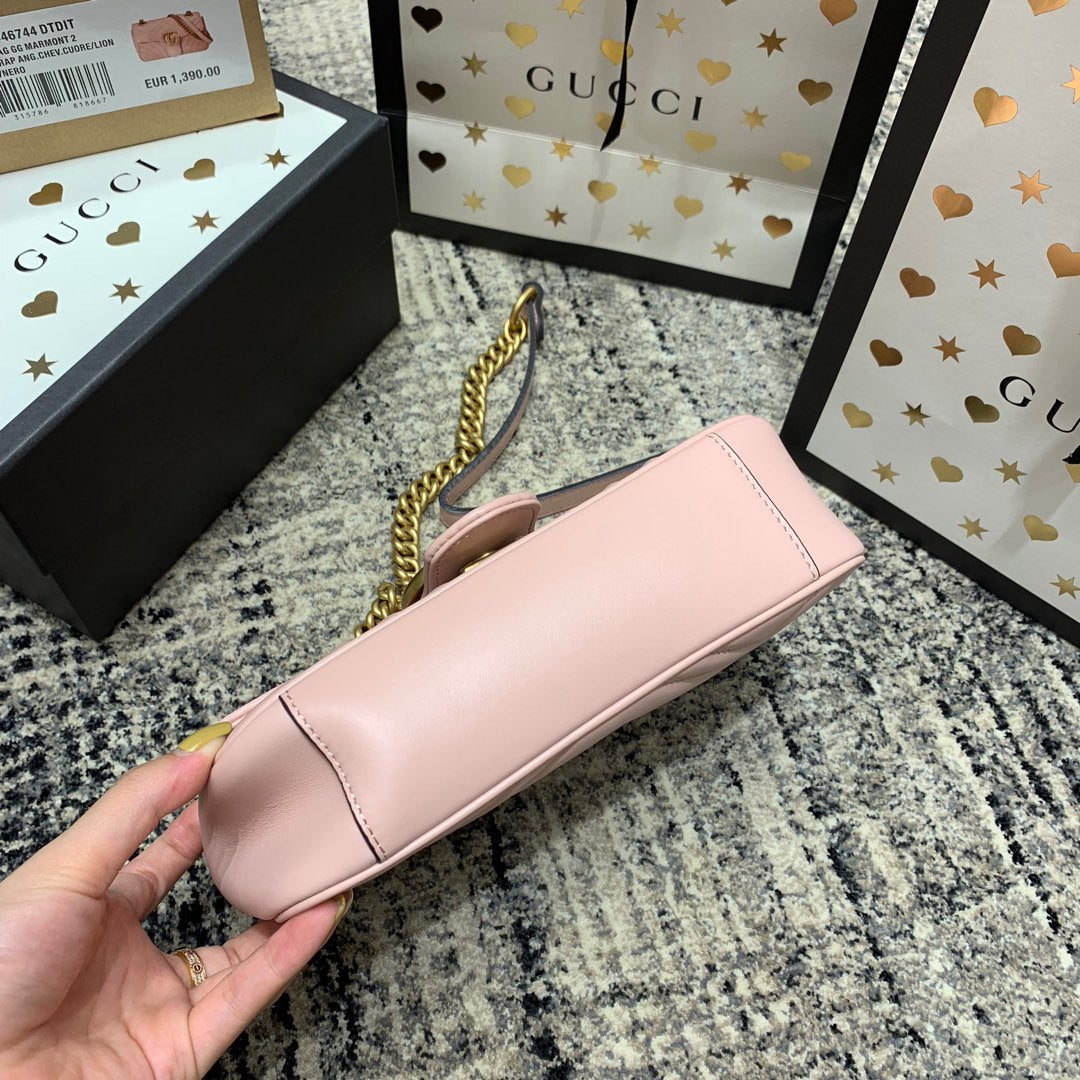 GUCCI Marmont 22cm Pink Calfskin Gold Hardware