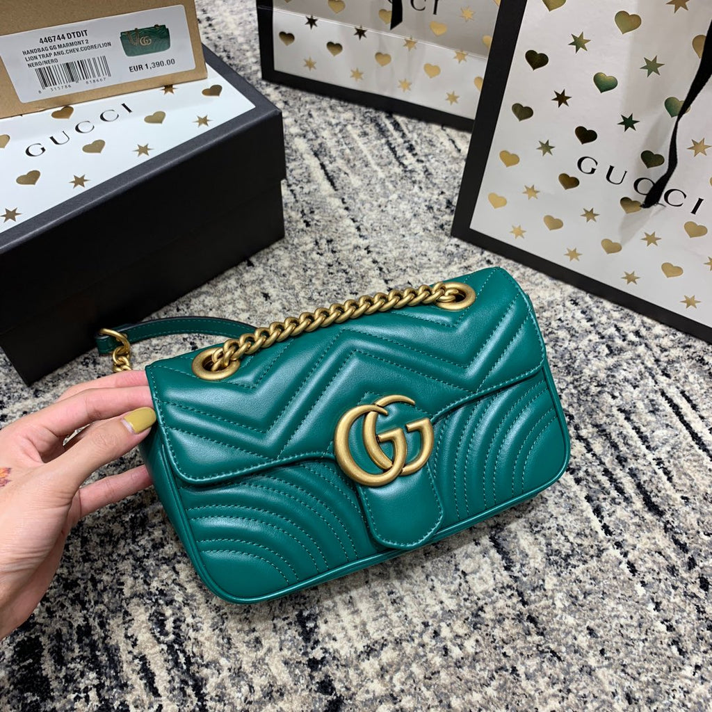 GUCCI Marmont 22cm Turquoise Calfskin Gold Hardware