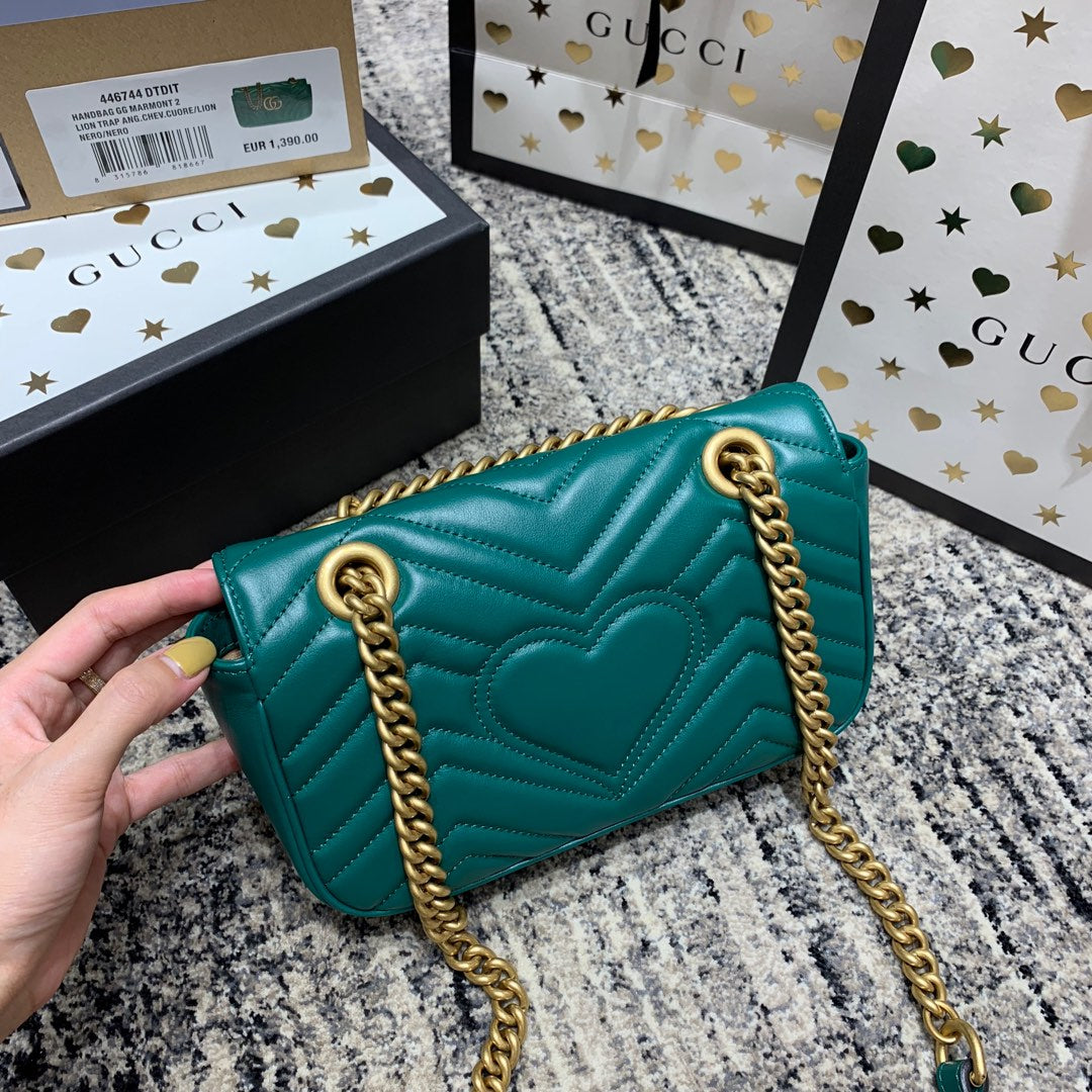 GUCCI Marmont 22cm Turquoise Calfskin Gold Hardware