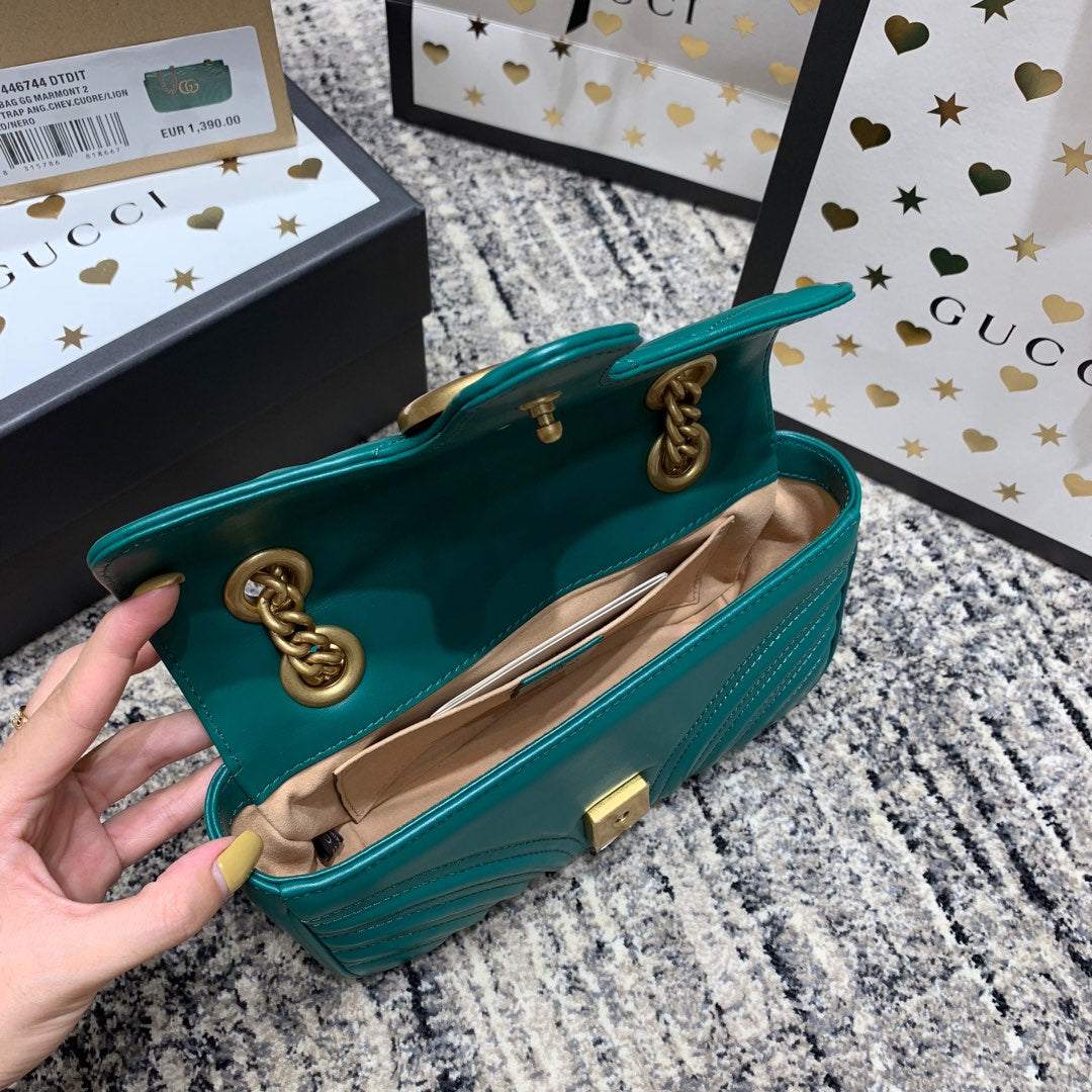 GUCCI Marmont 22cm Turquoise Calfskin Gold Hardware