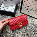 GUCCI Marmont Mini 16.5cm Red Calfskin Gold Hardware