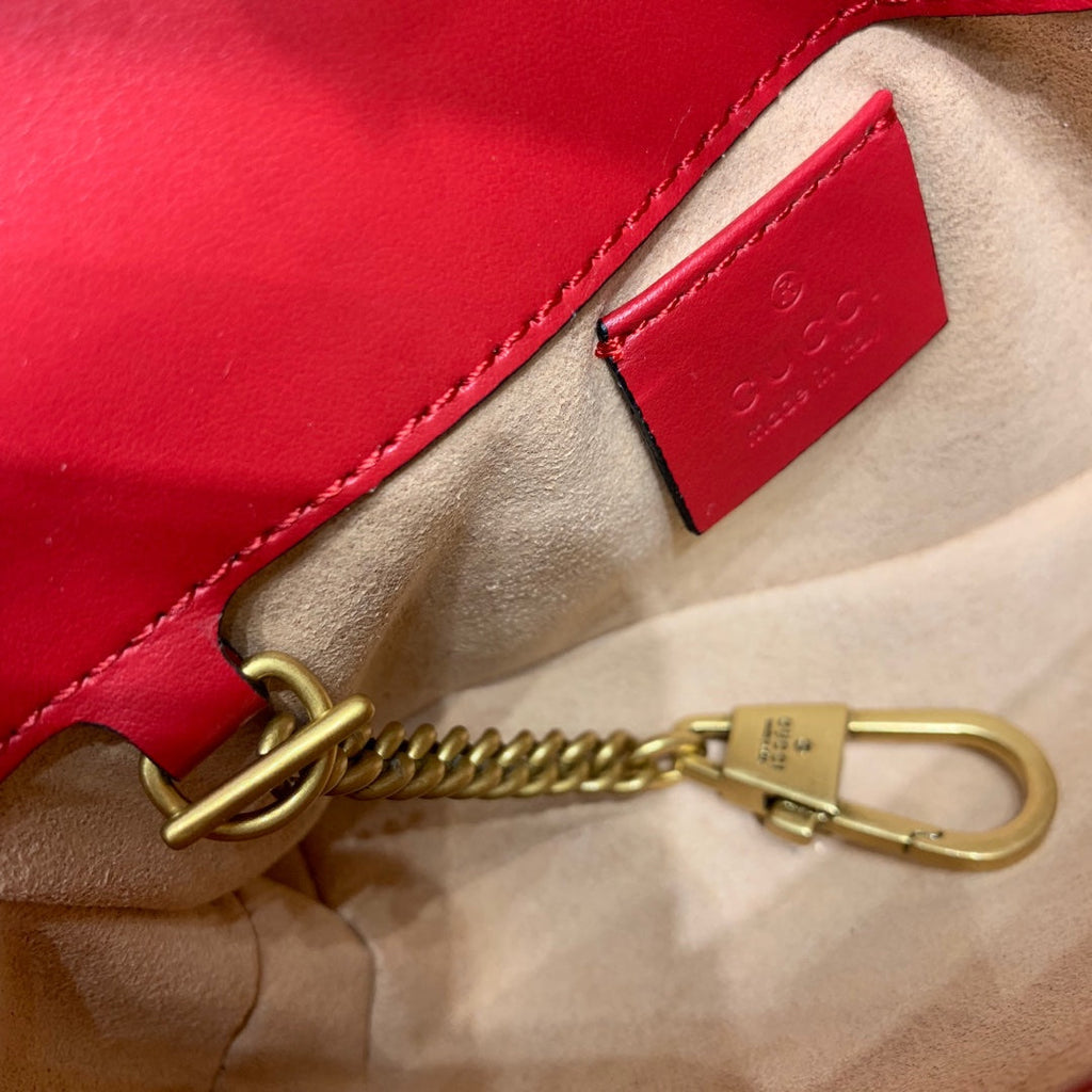 GUCCI Marmont Mini 16.5cm Red Calfskin Gold Hardware