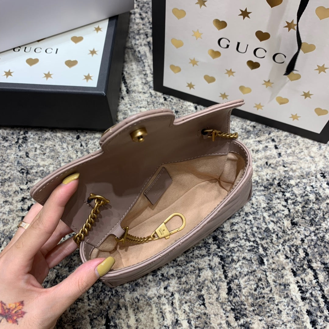 GUCCI Marmont Mini 16.5cm Dark Beige Calfskin Gold Hardware