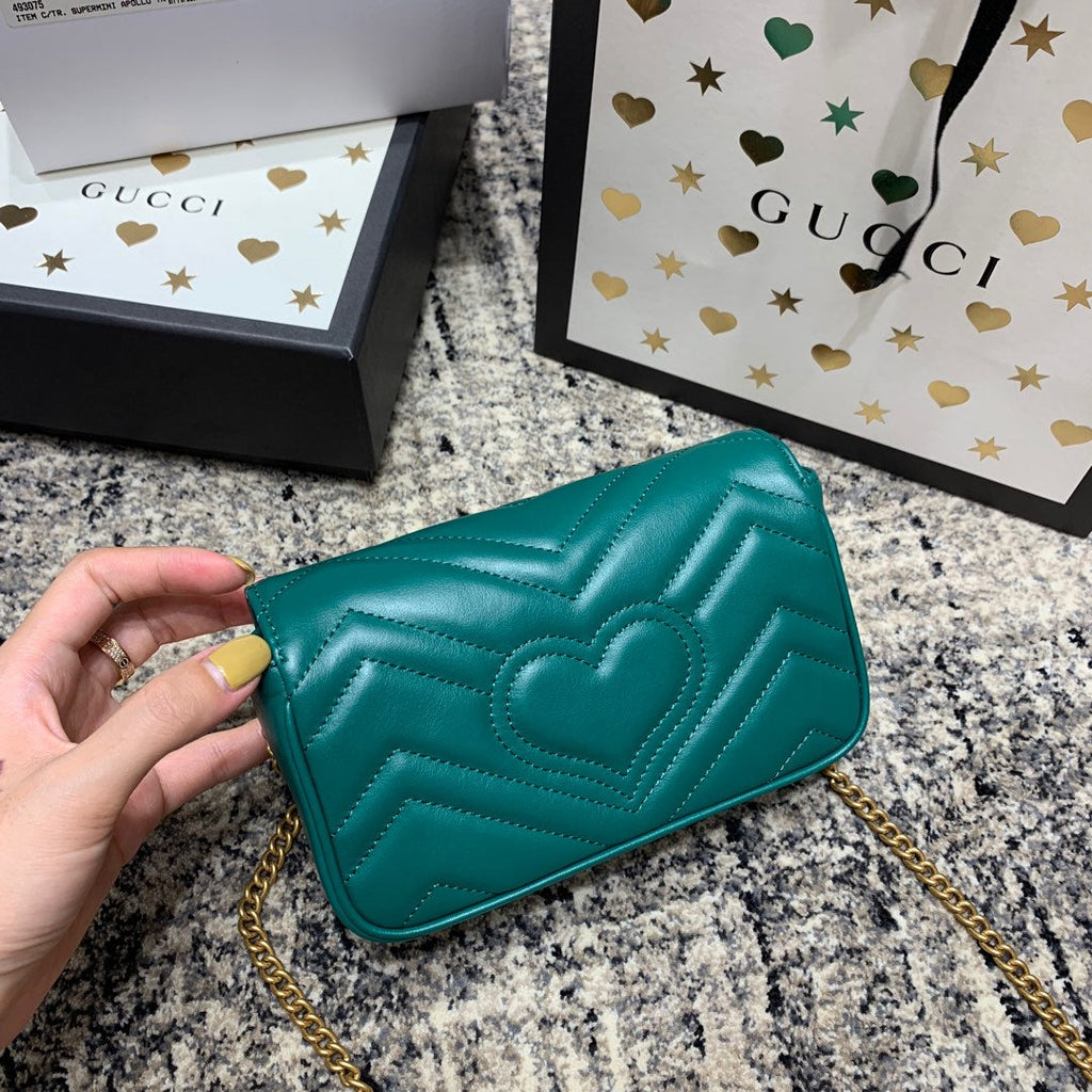 GUCCI Marmont Mini 16.5cm Turquoise Calfskin Gold Hardware