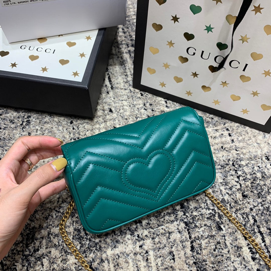 GUCCI Marmont Mini 16.5cm Turquoise Calfskin Gold Hardware