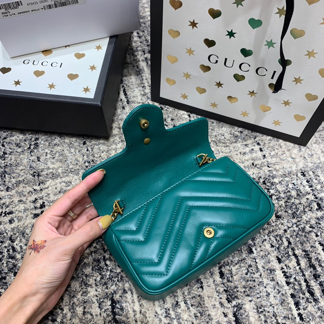 GUCCI Marmont Mini 16.5cm Turquoise Calfskin Gold Hardware