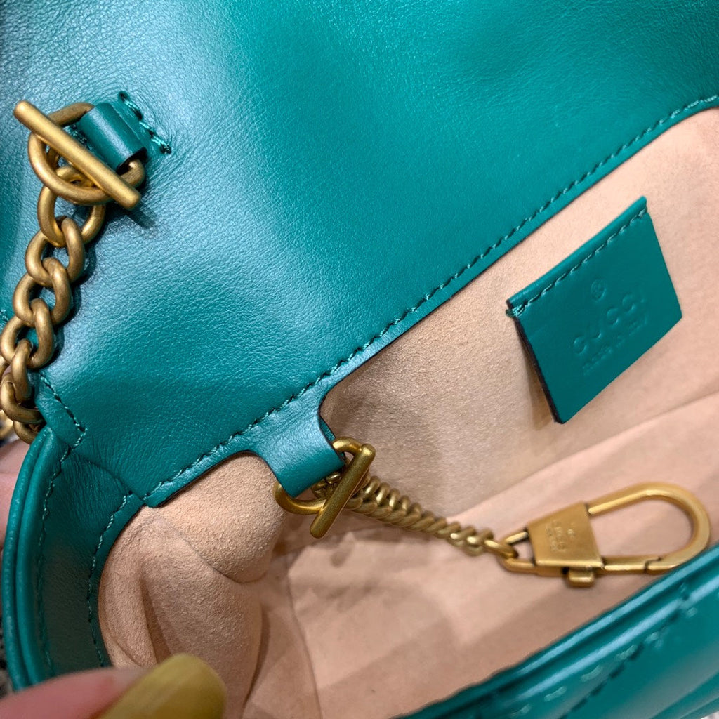 GUCCI Marmont Mini 16.5cm Turquoise Calfskin Gold Hardware