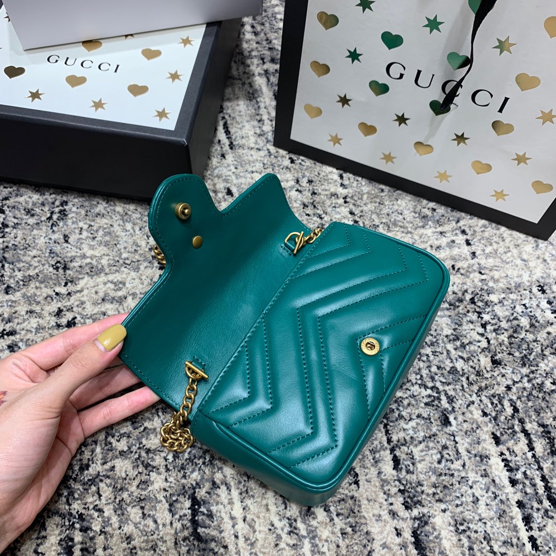 GUCCI Marmont Mini 16.5cm Turquoise Calfskin Gold Hardware