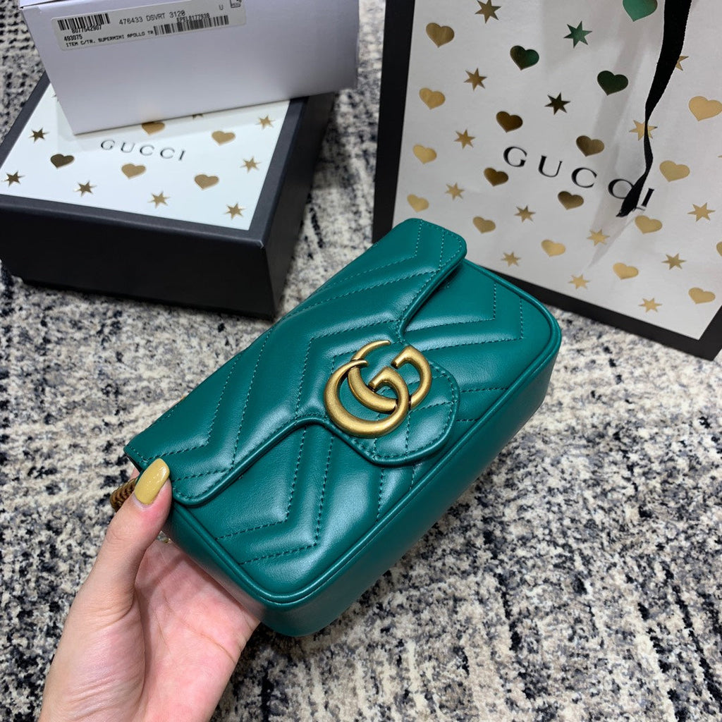 GUCCI Marmont Mini 16.5cm Turquoise Calfskin Gold Hardware