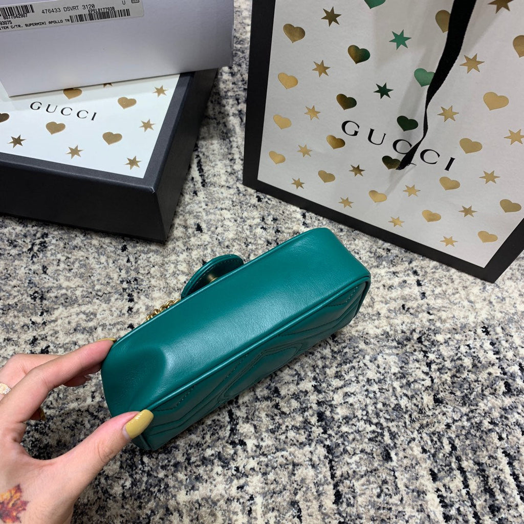 GUCCI Marmont Mini 16.5cm Turquoise Calfskin Gold Hardware