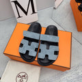 HERMES Chypre Sandal Black insole Light Blue lining