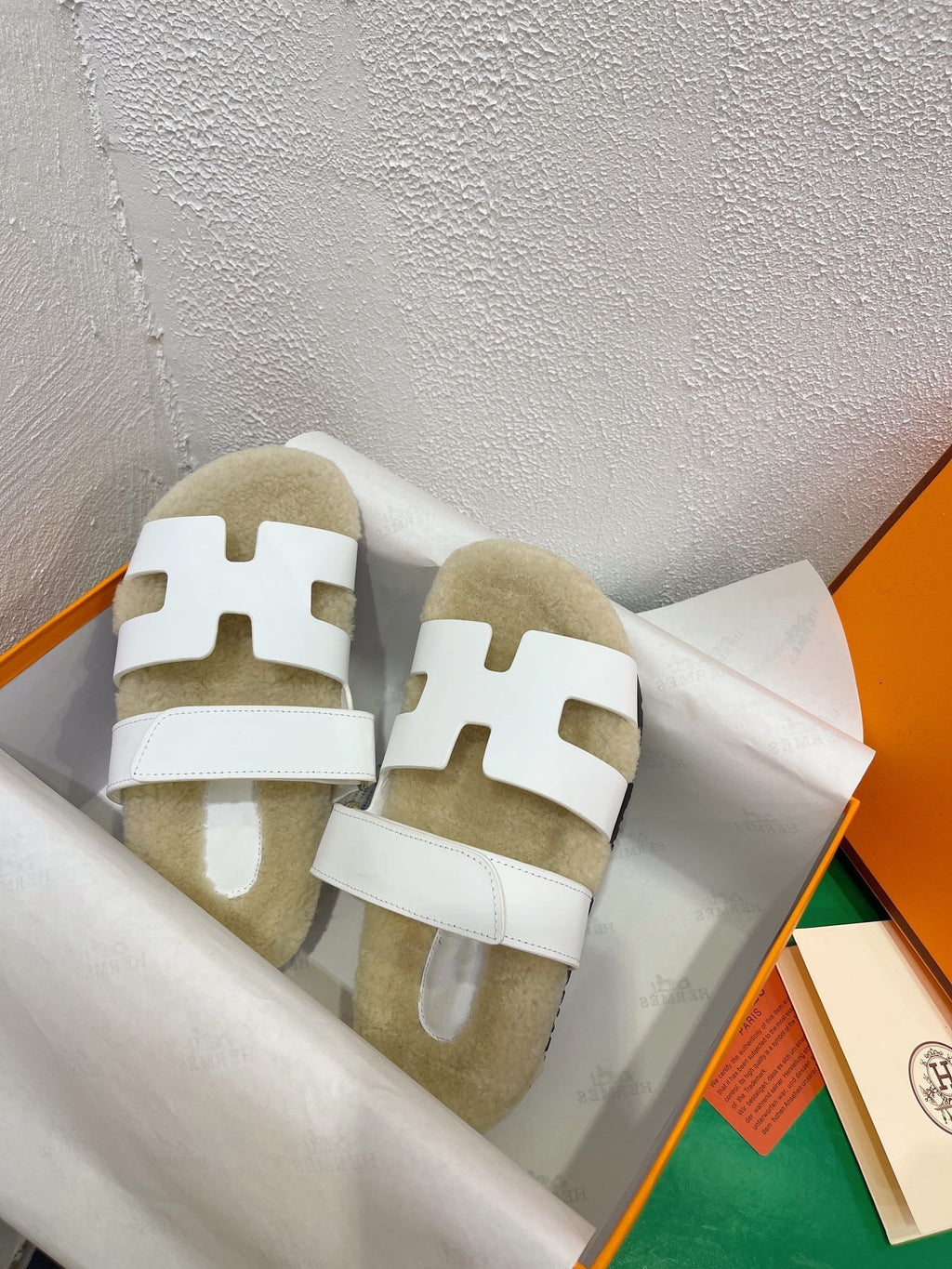 HERMES Chypre Sandal White shearling insole White goatskin lining