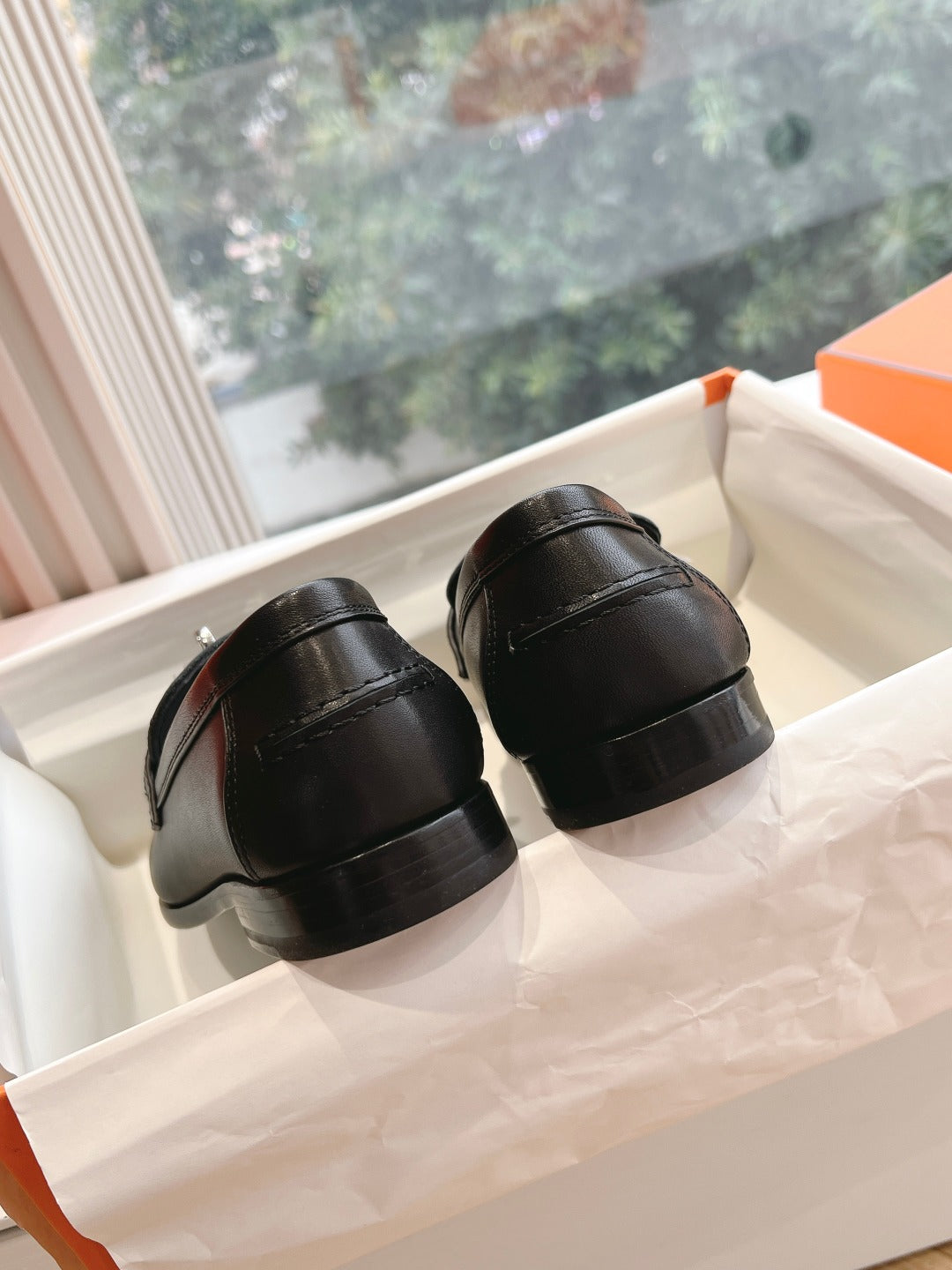 HERMES Destin Loafer Black Goatskin with Fringe Detail