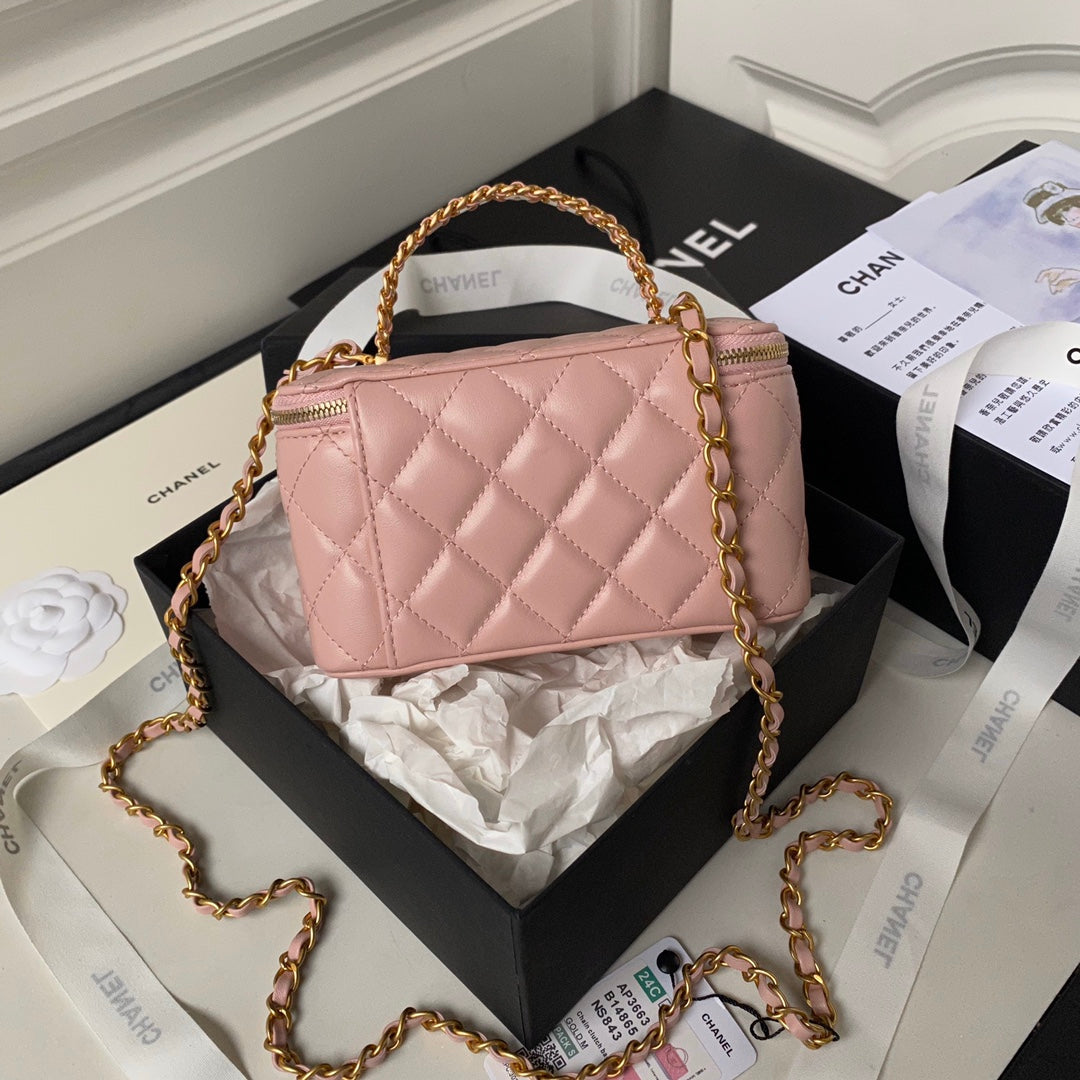 CHANEL Vanity Case 17cm Pink Lambskin Gold hardware