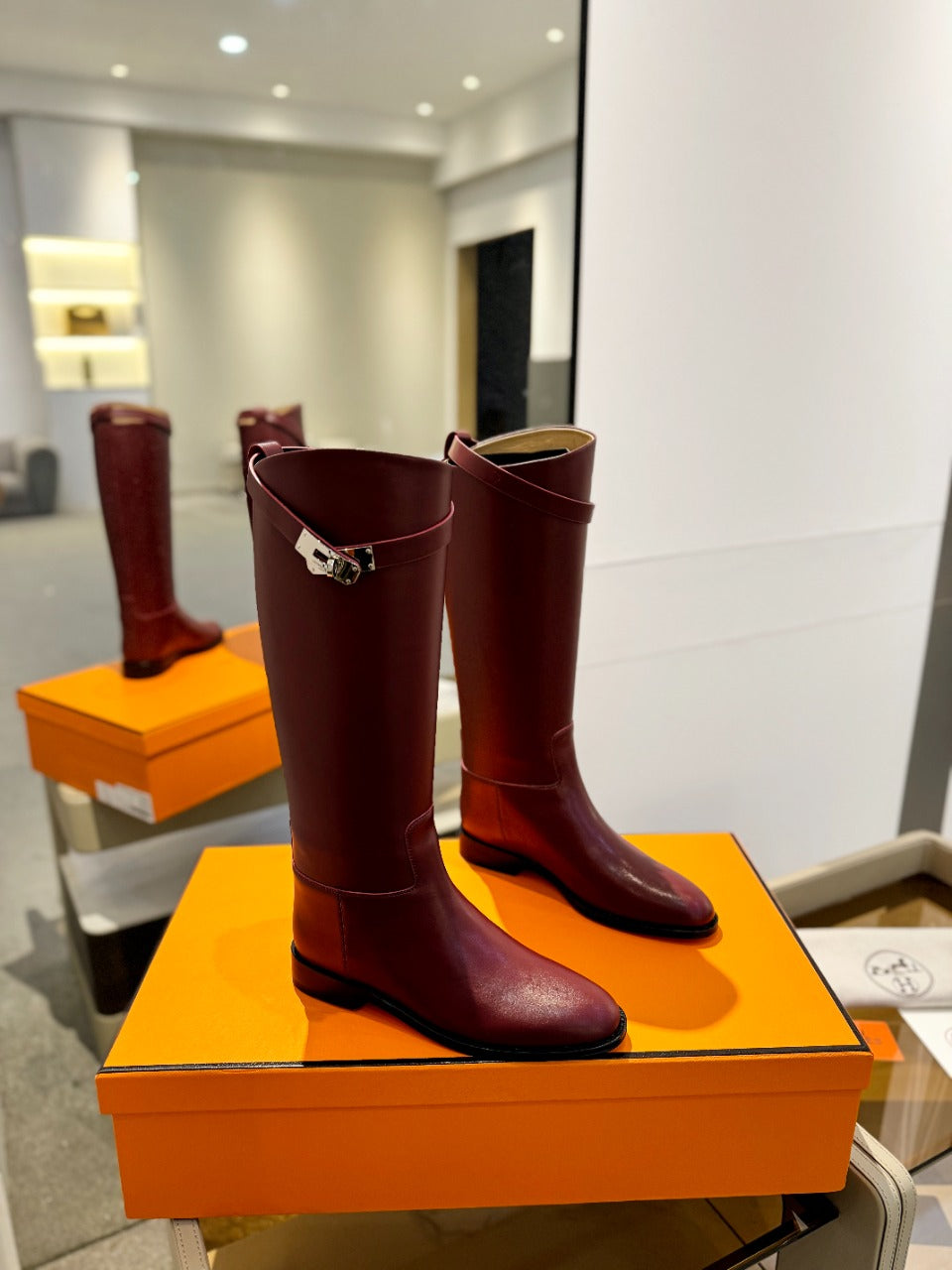 HERMES STIVALI JUMPING IN WINE RED CALFSKIN