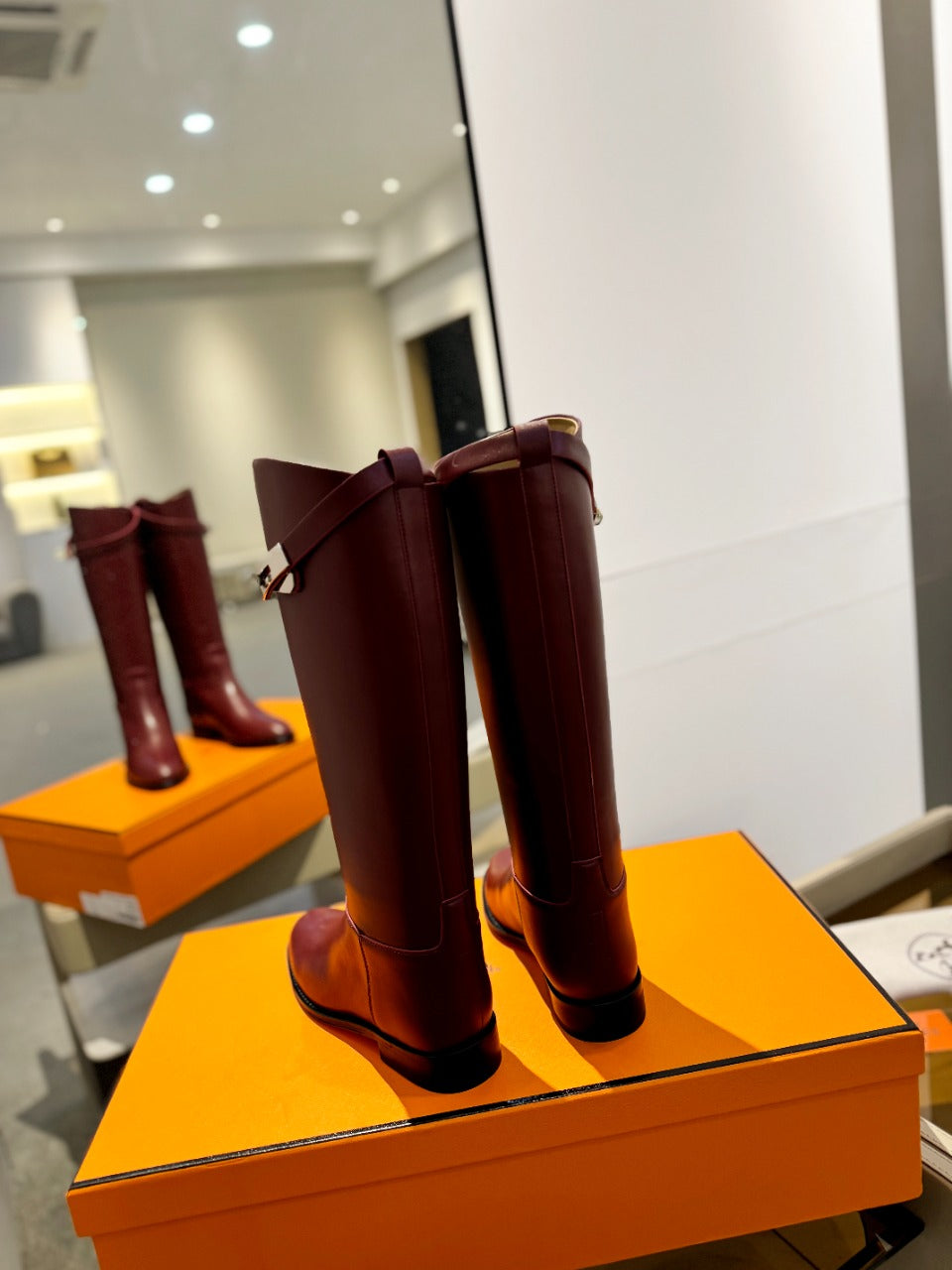 HERMES STIVALI JUMPING IN WINE RED CALFSKIN