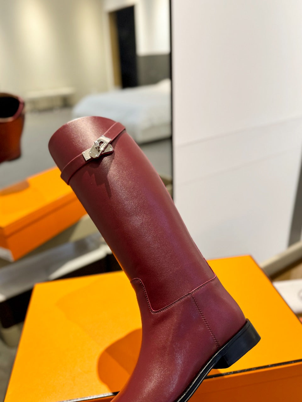 HERMES STIVALI JUMPING IN WINE RED CALFSKIN