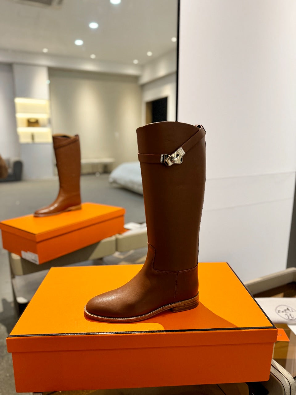HERMES STIVALI JUMPING IN GINGERBREAD BROWN CALFSKIN