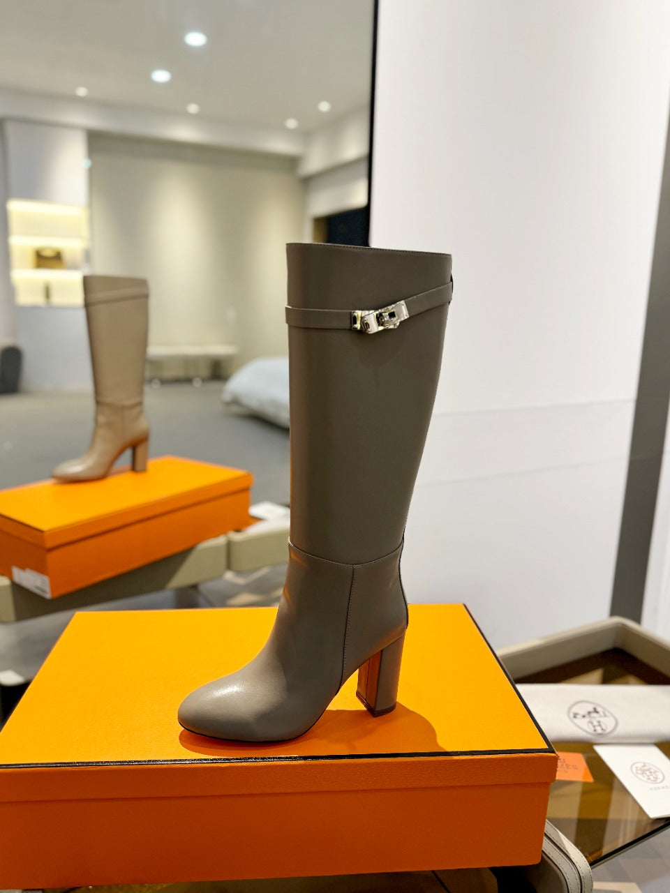 HERMES STORY BOOT 85MM IN PEANUT BROWN CALFSKIN