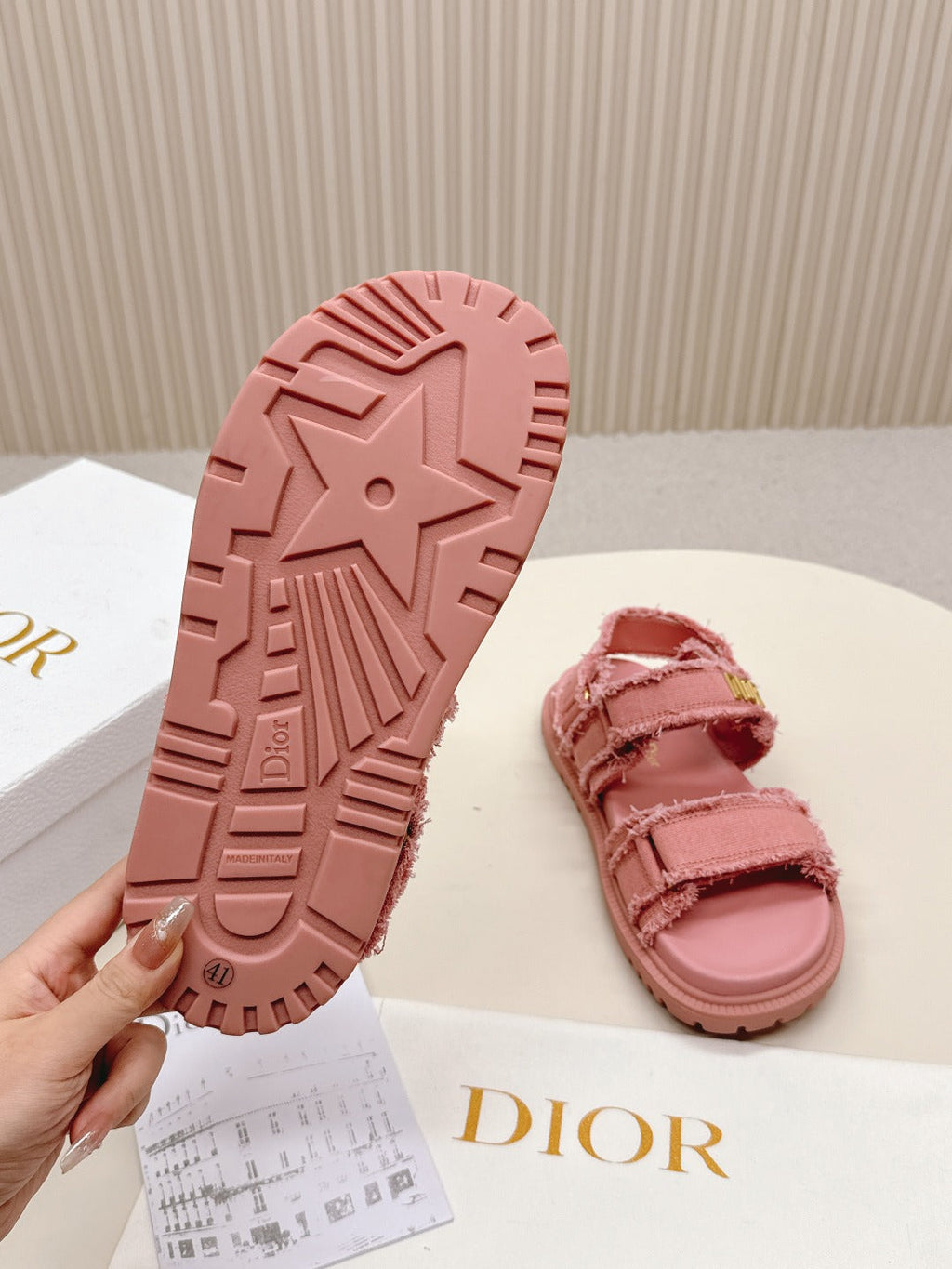 DIOR BACK-STRAP SANDALS 25S IN PEACHY PINK DENIM AND CALFSKIN WITH GOLD HARDWARE
