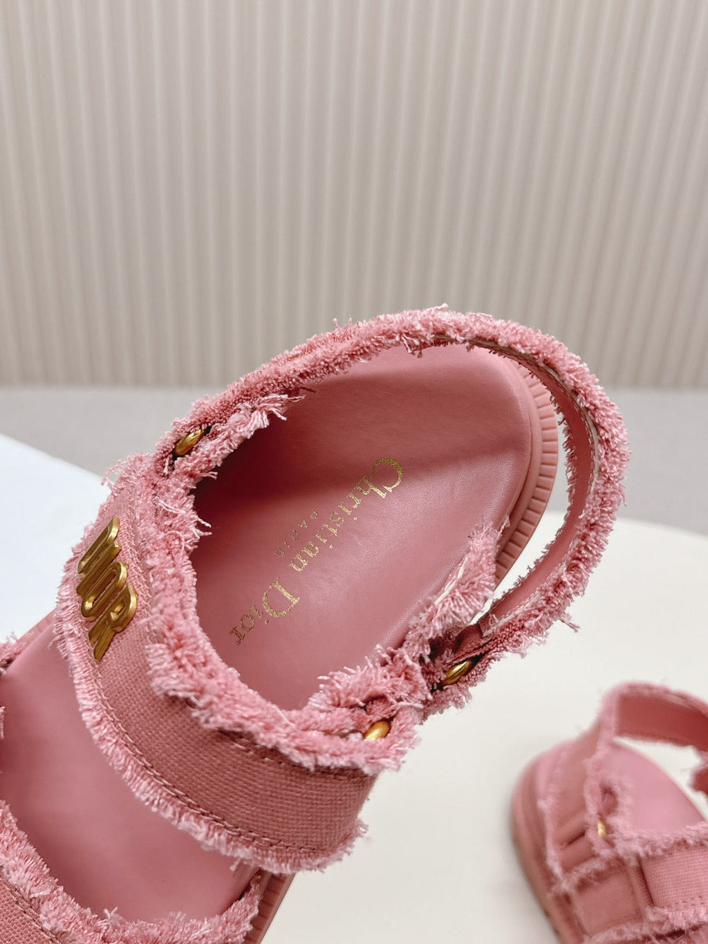 DIOR BACK-STRAP SANDALS 25S IN PEACHY PINK DENIM AND CALFSKIN WITH GOLD HARDWARE