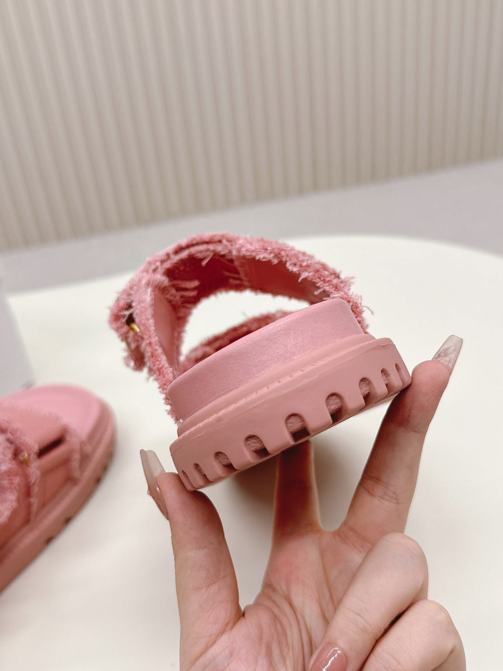 DIOR CLASSIC DOUBLE-STRAP SLIDES 25S IN PEACHY PINK DENIM AND CALFSKIN