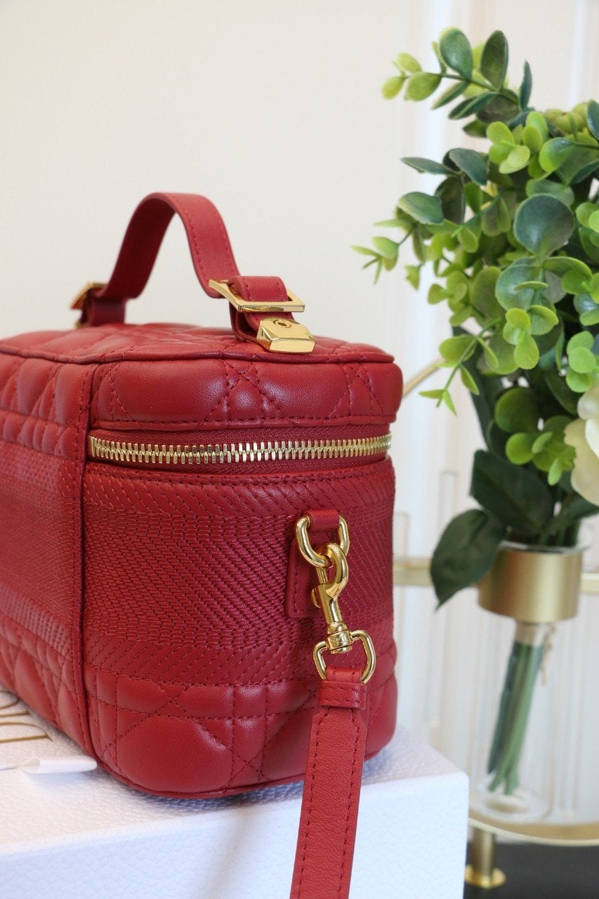 DIOR SMALL TRAVEL VANITY RED LAMBSKIN