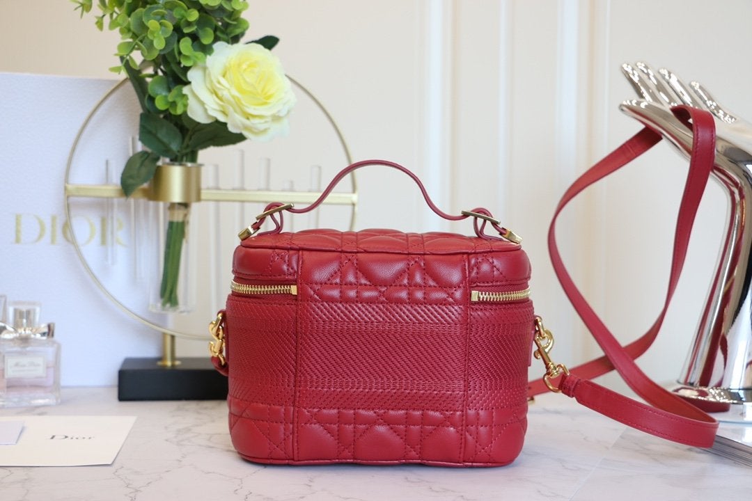 DIOR SMALL TRAVEL VANITY RED LAMBSKIN