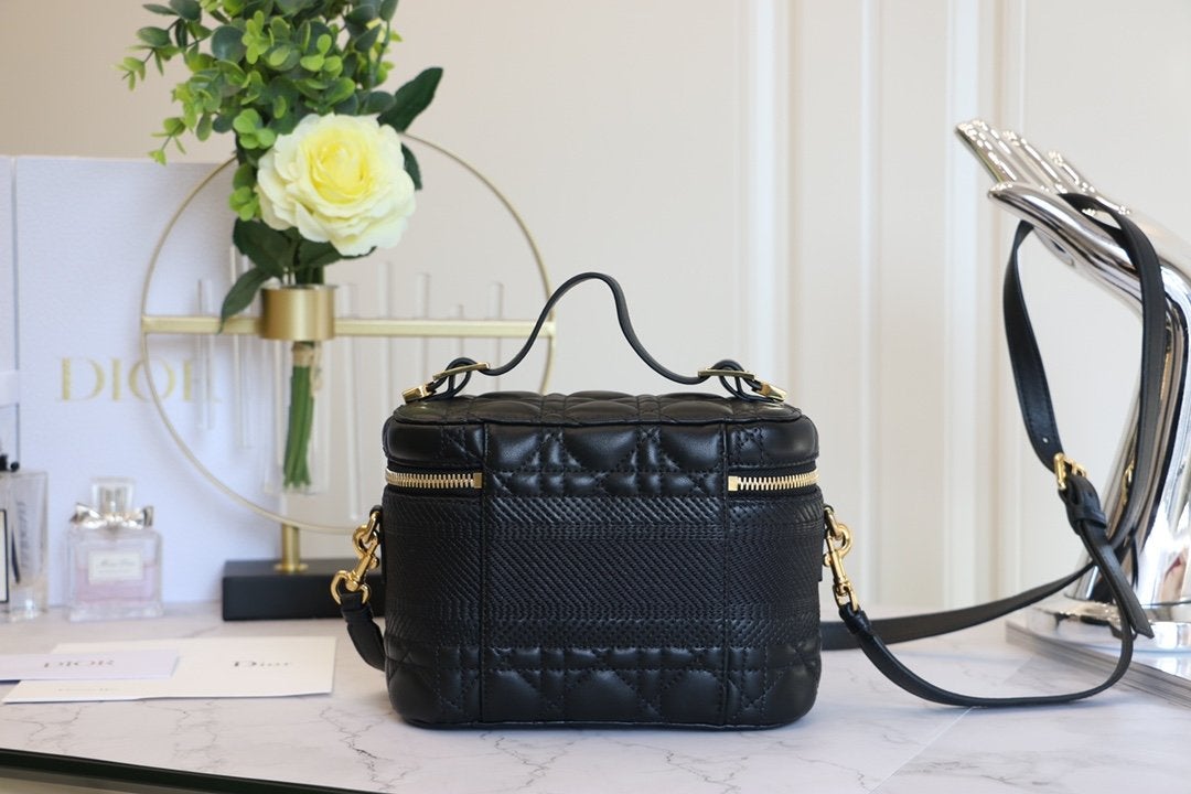 DIOR SMALL TRAVEL VANITY CASE BLACK LAMBSKIN